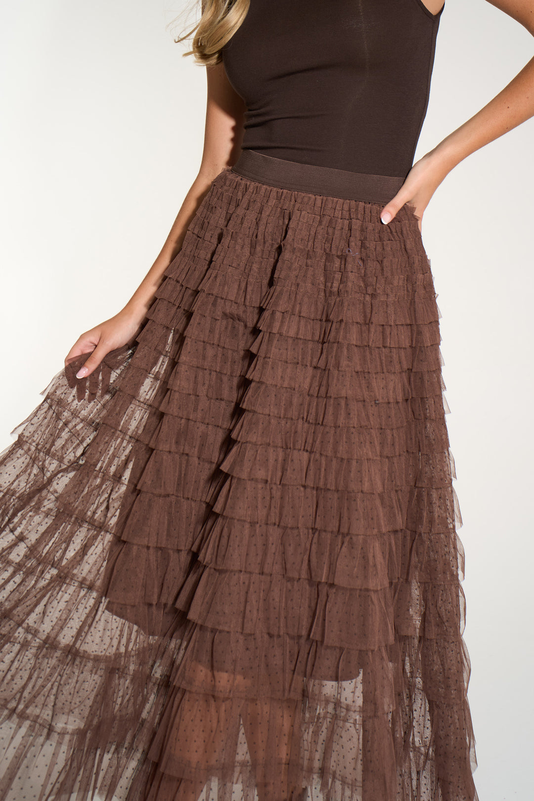 Polka-Dot-Cake-Tulle-Maxi-Skirt-in-Brown