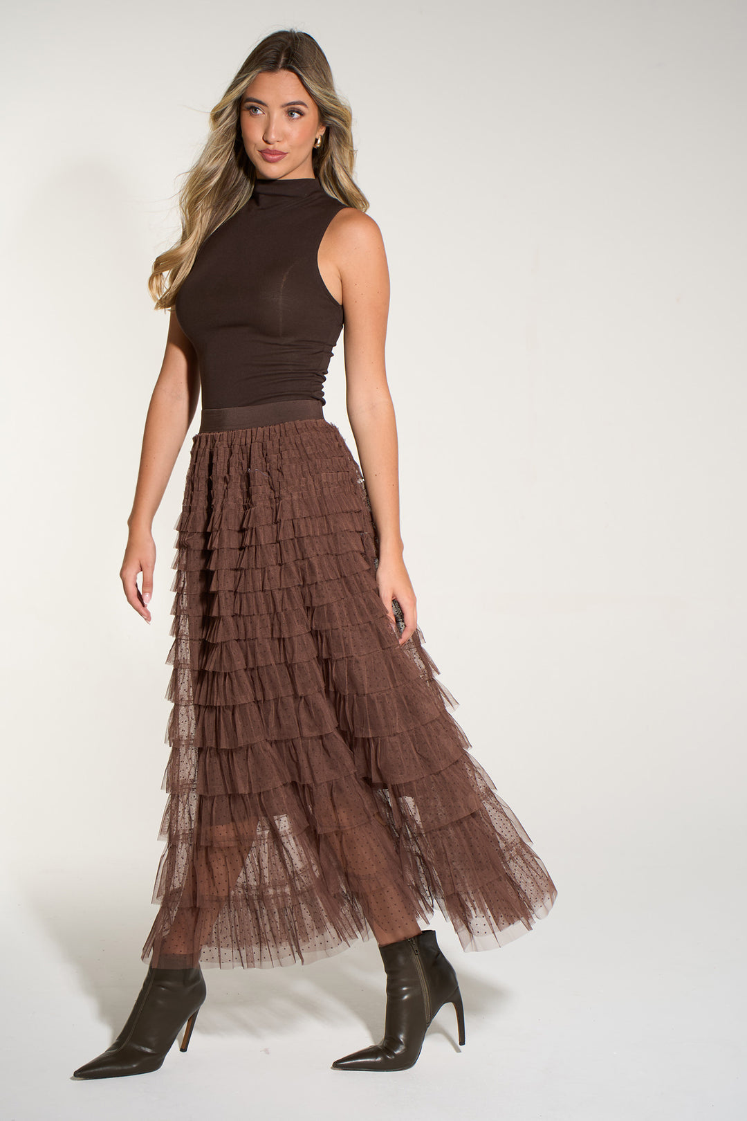 Polka-Dot-Cake-Tulle-Maxi-Skirt-in-Brown