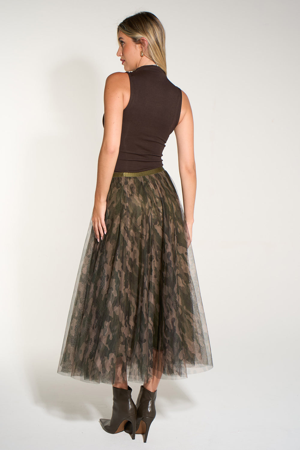 Camouflage--Midi-Tulle-Swing-Skirt-in-Khaki