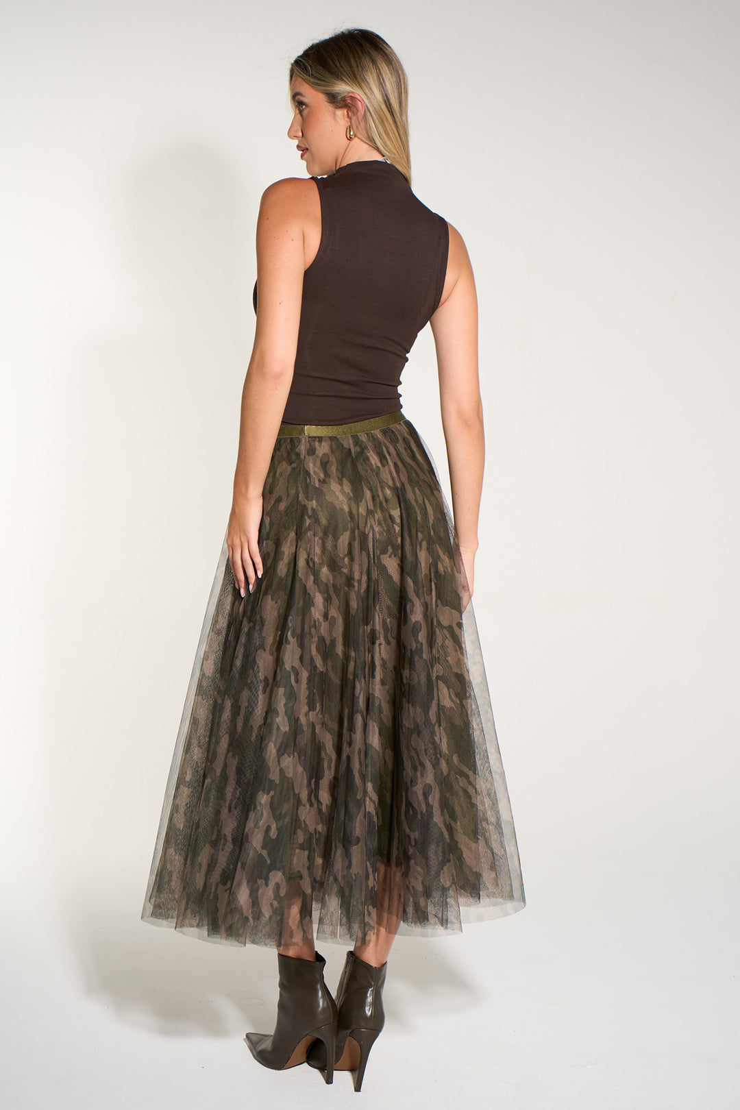 Camouflage--Midi-Tulle-Swing-Skirt-in-Khaki
