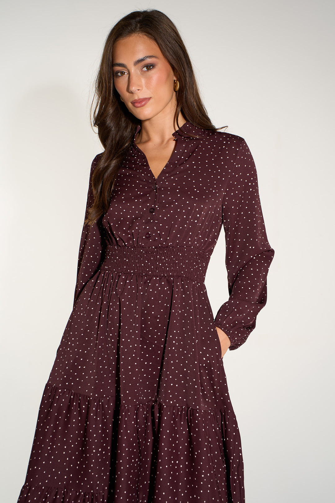 Silk-Feel-Heart-Print-V-Neck-Tiered-Dress-in-Berry