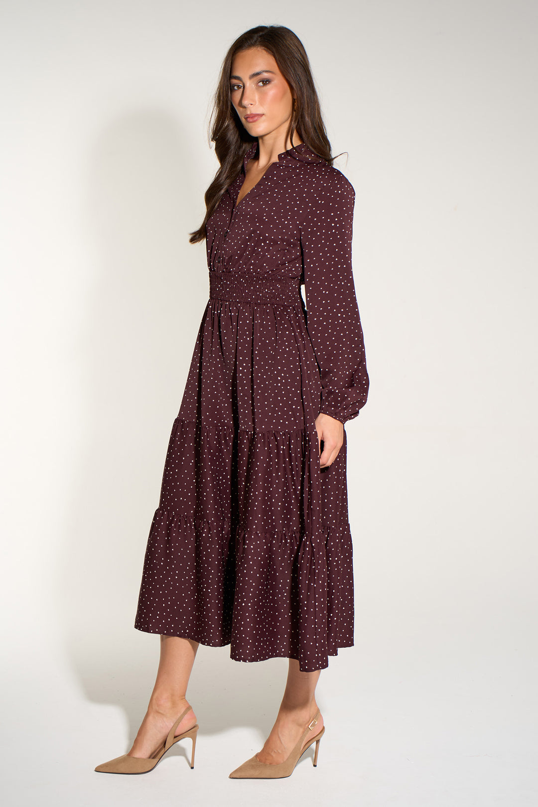 Silk-Feel-Heart-Print-V-Neck-Tiered-Dress-in-Berry