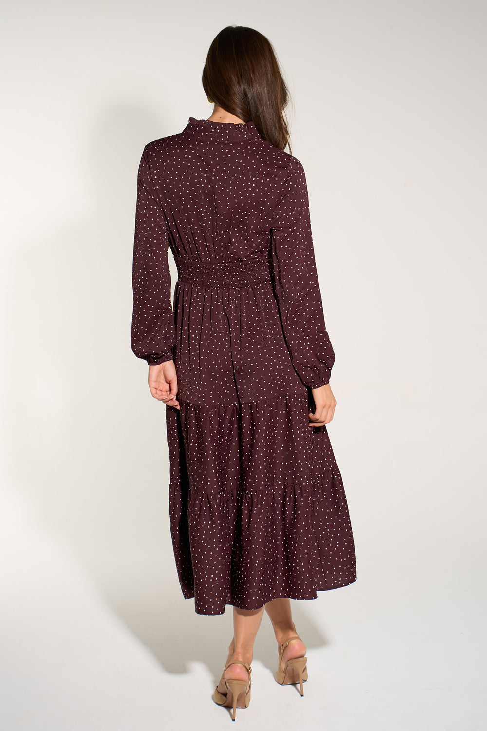 Silk-Feel-Heart-Print-V-Neck-Tiered-Dress-in-Berry