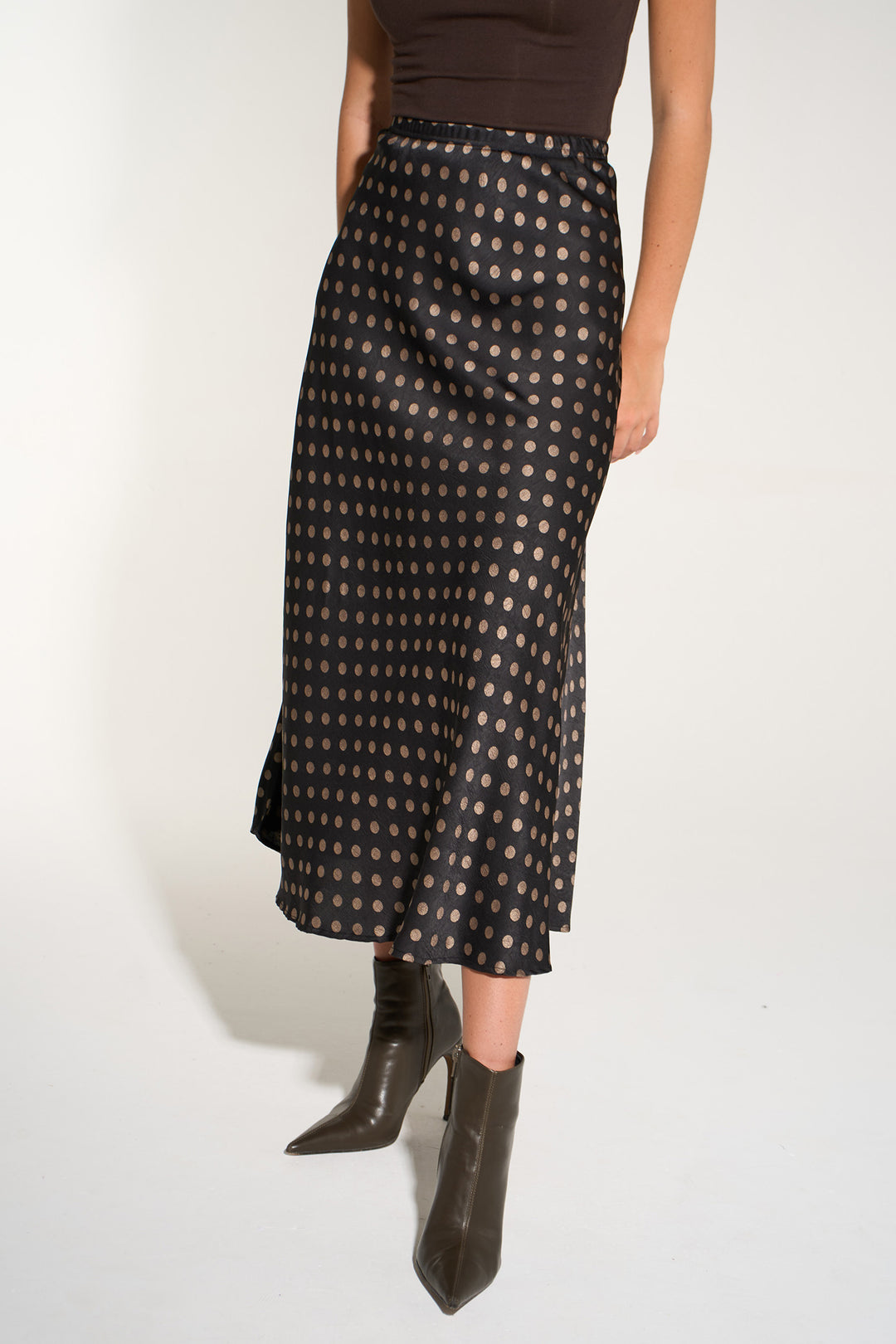 Satin-Look-Slip-Bias-Skirt-Black/Gold-Polka-Dot