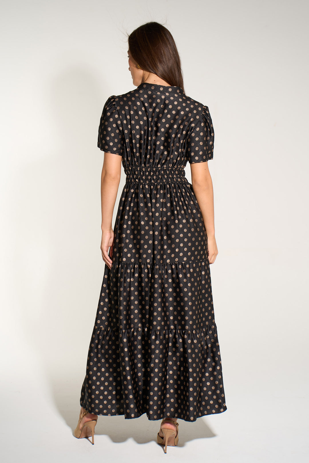 Large-Spot-Collared-Tiered-Maxi-Dress-in-Black/Gold