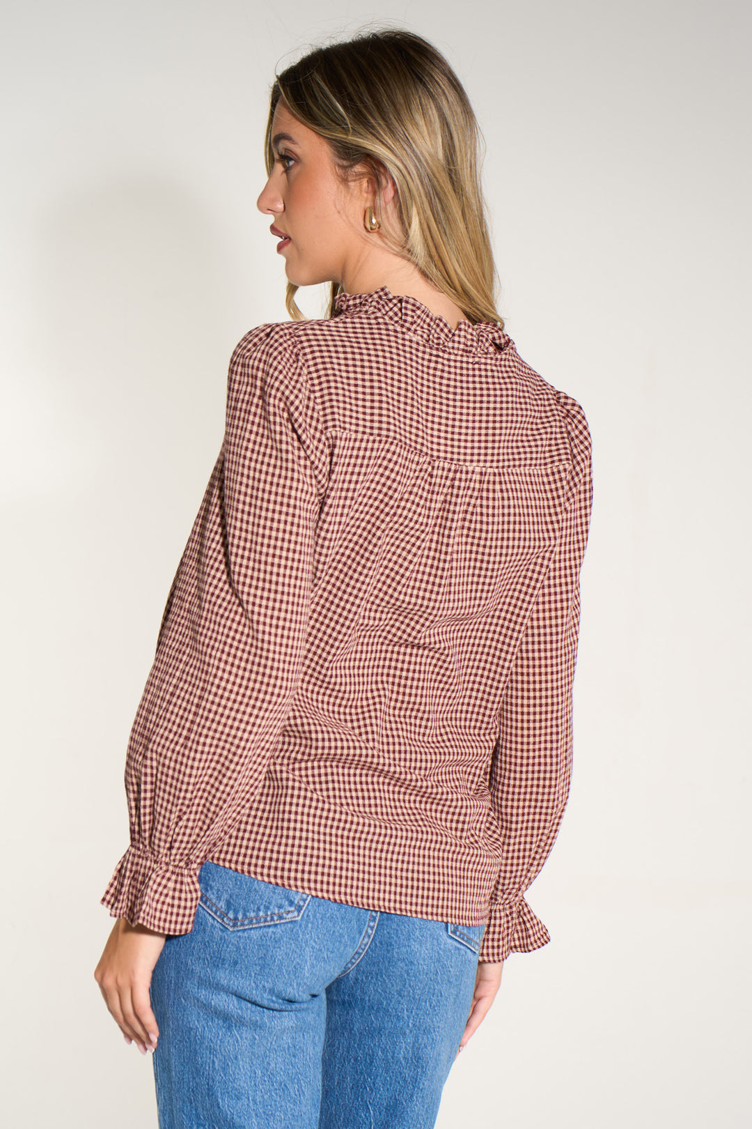 Gingham-Ruffled-Collar-Shirt-in-Red
