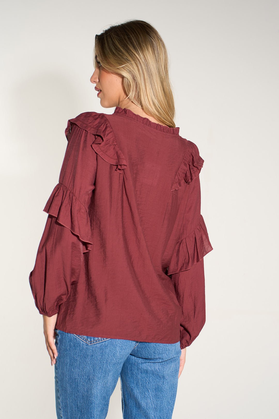 Plain-Ruffled-Long-Sleeve-Shirt-in-Berry