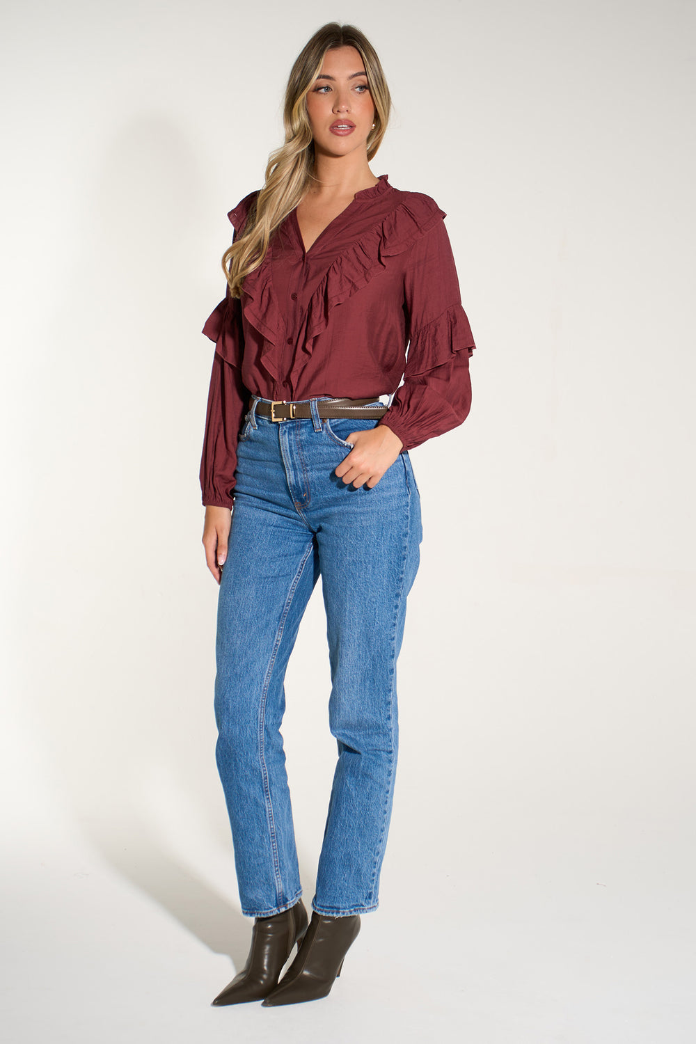 Plain-Ruffled-Long-Sleeve-Shirt-in-Berry