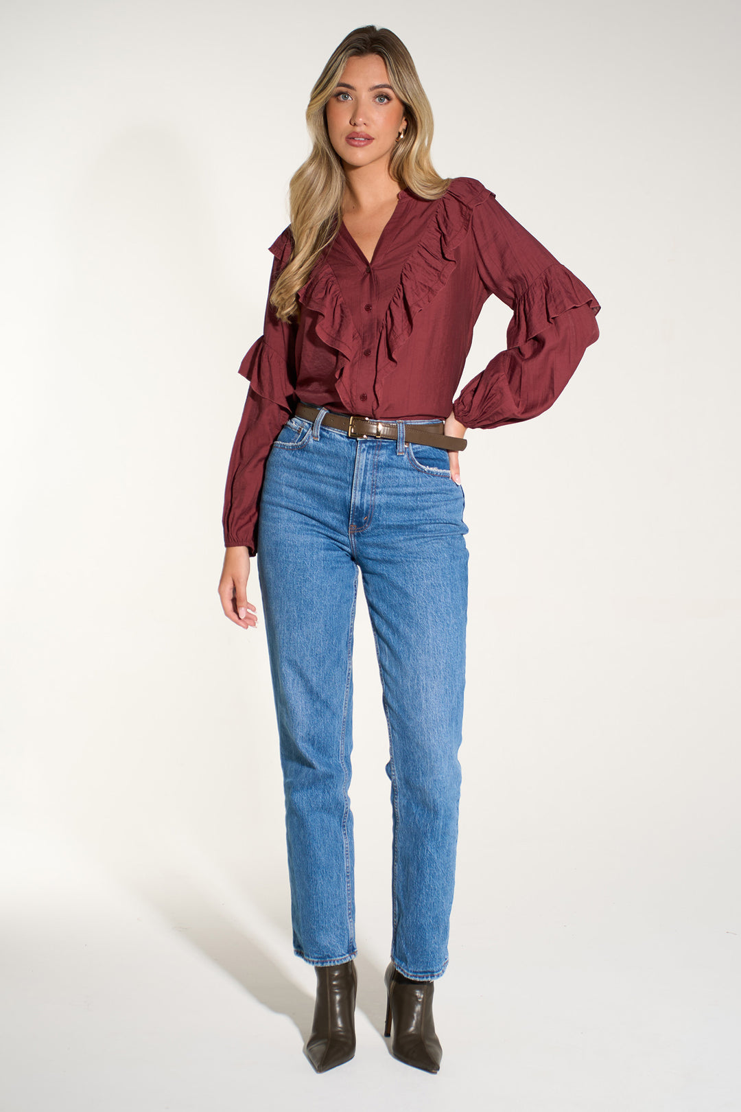 Plain-Ruffled-Long-Sleeve-Shirt-in-Berry
