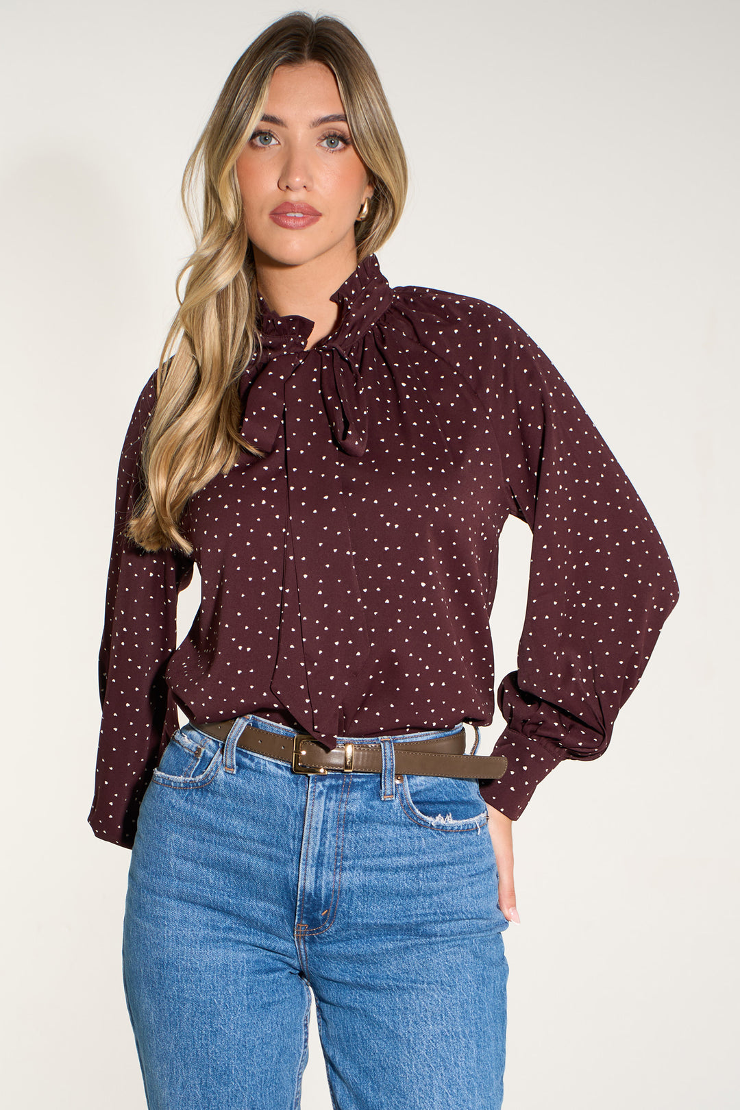 Silk-Feel-Heart-Print-Tie-Neck-Blouse-in-Berry