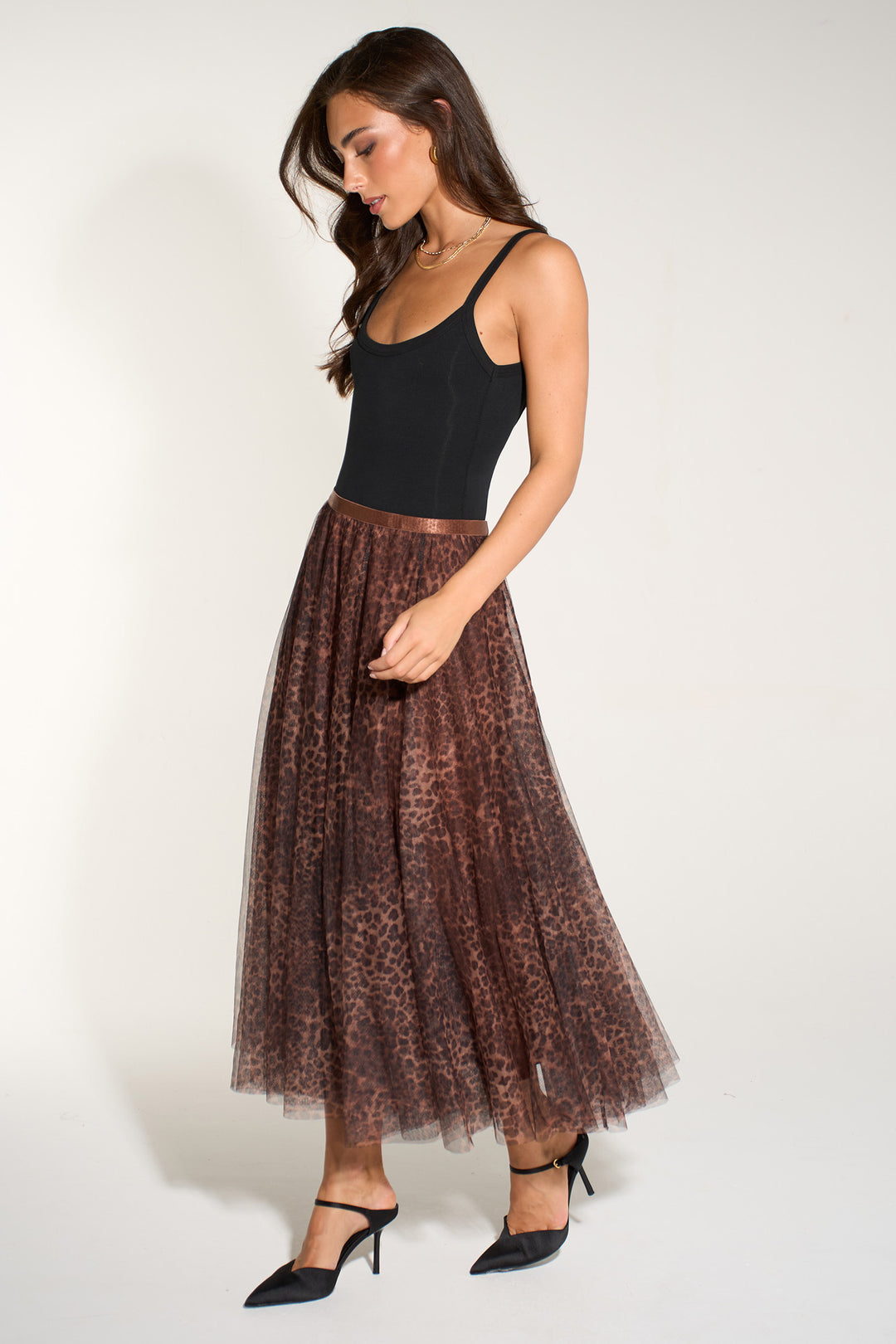Leopard-Print-Midi-Tulle-Swing-Skirt-in-Brown