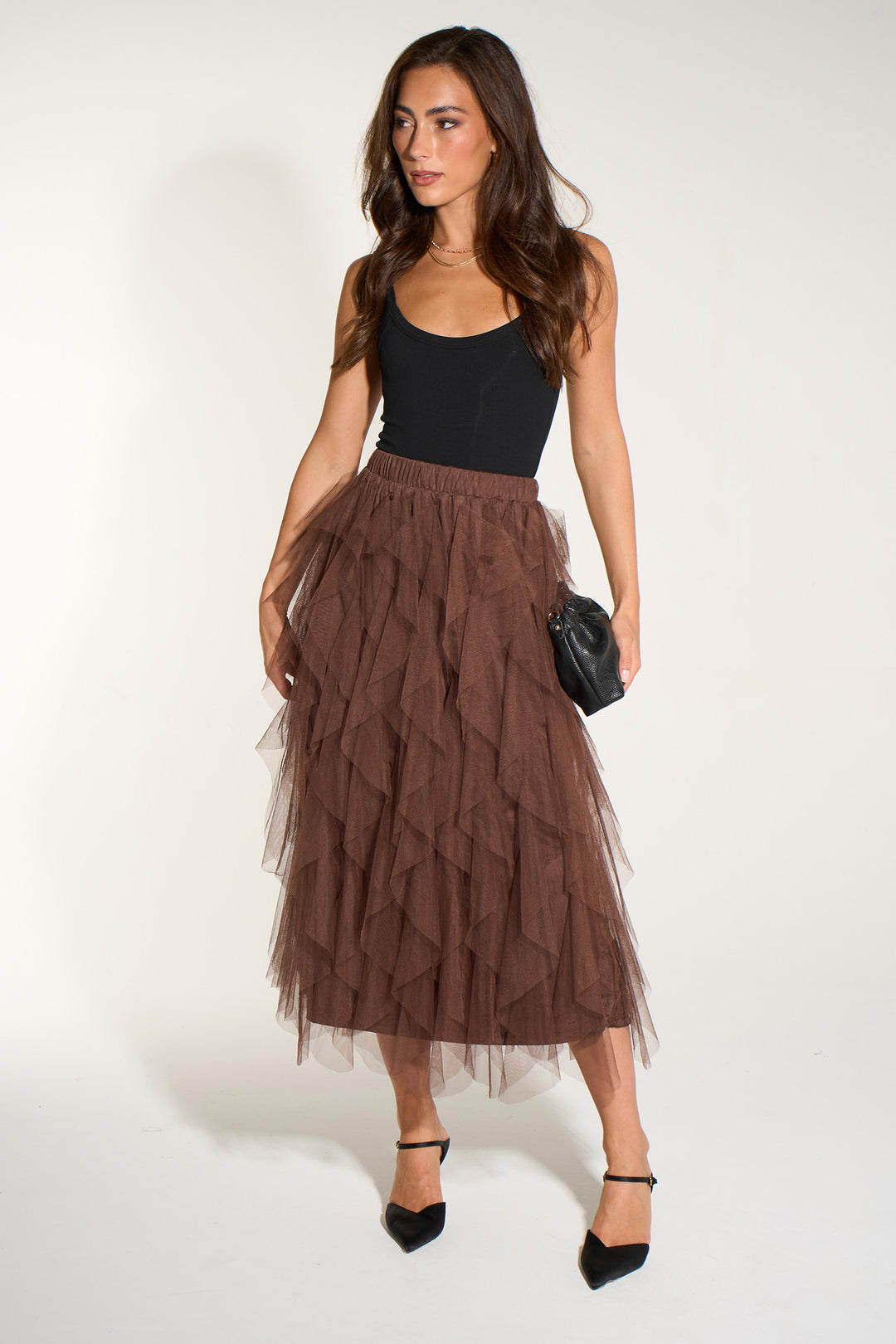 Layla-Brown-Layered-Tulle-Maxi-Skirt-