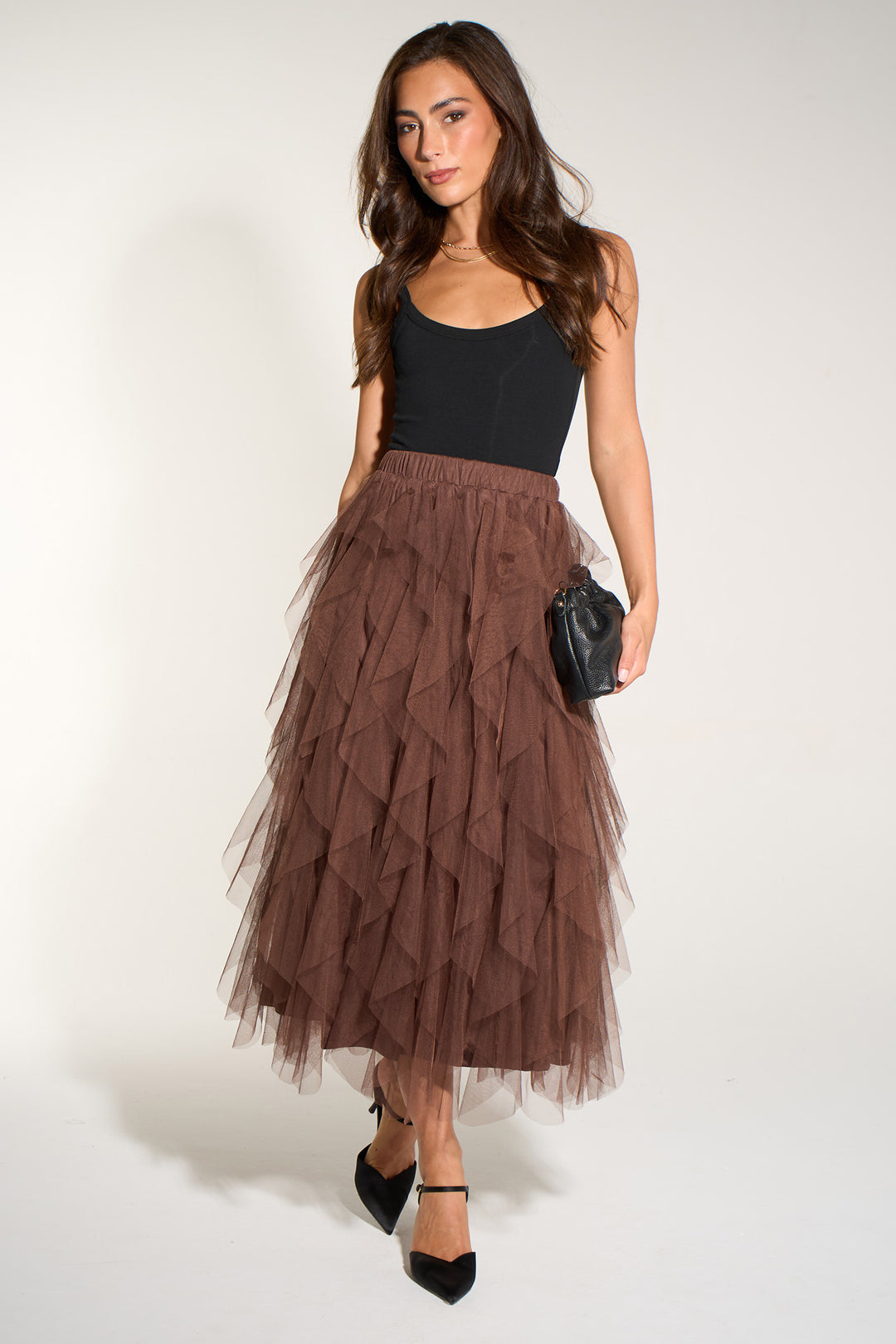 Layla-Brown-Layered-Tulle-Maxi-Skirt-
