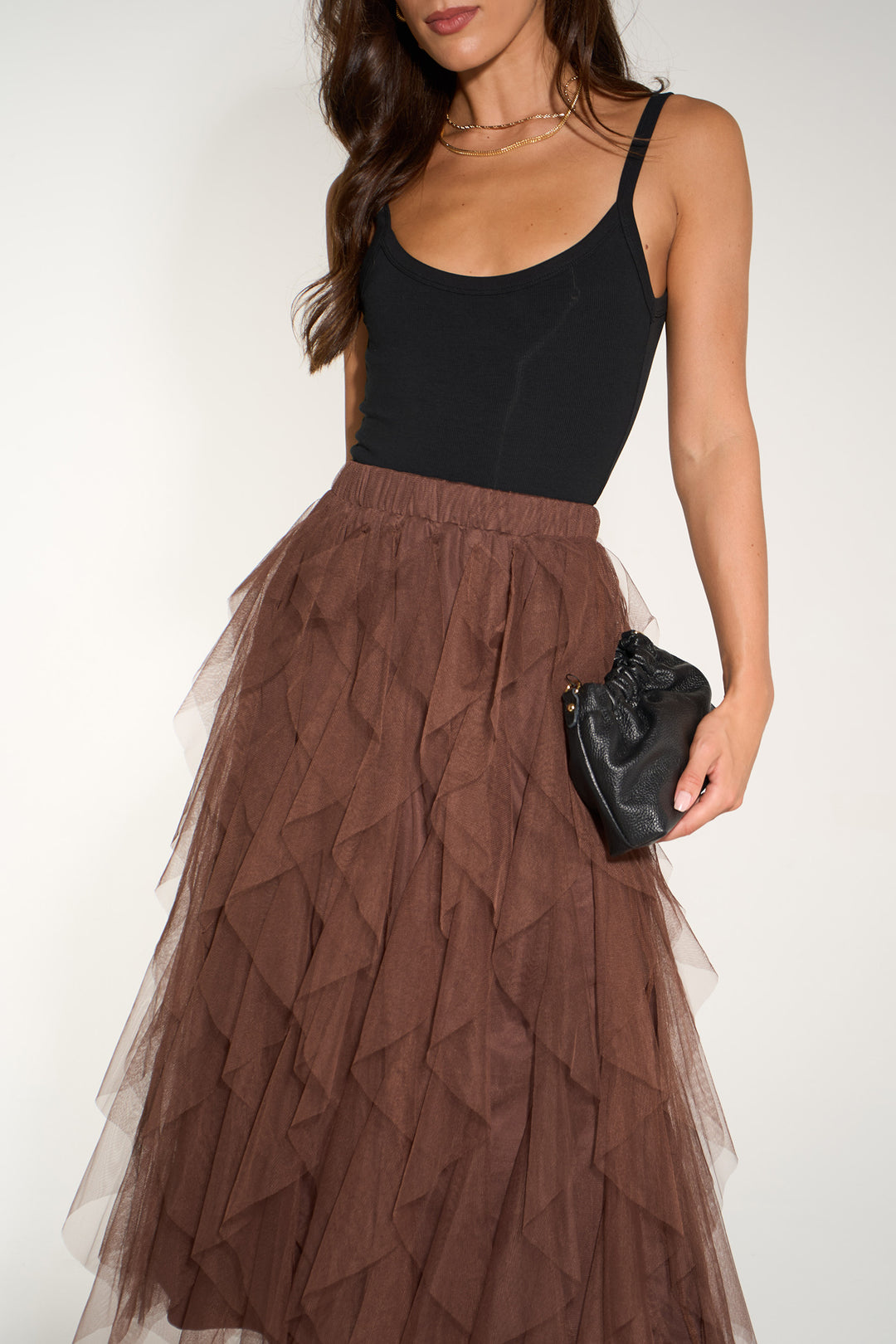 Layla-Brown-Layered-Tulle-Maxi-Skirt-