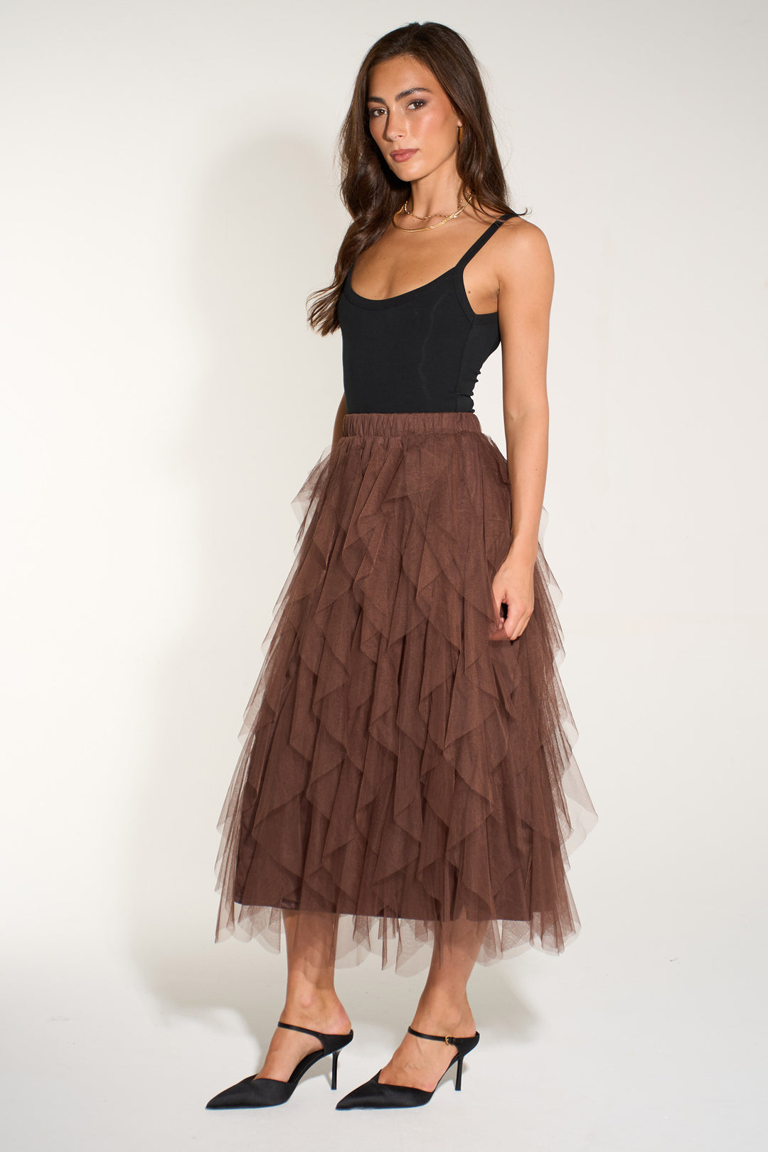 Layla-Brown-Layered-Tulle-Maxi-Skirt-