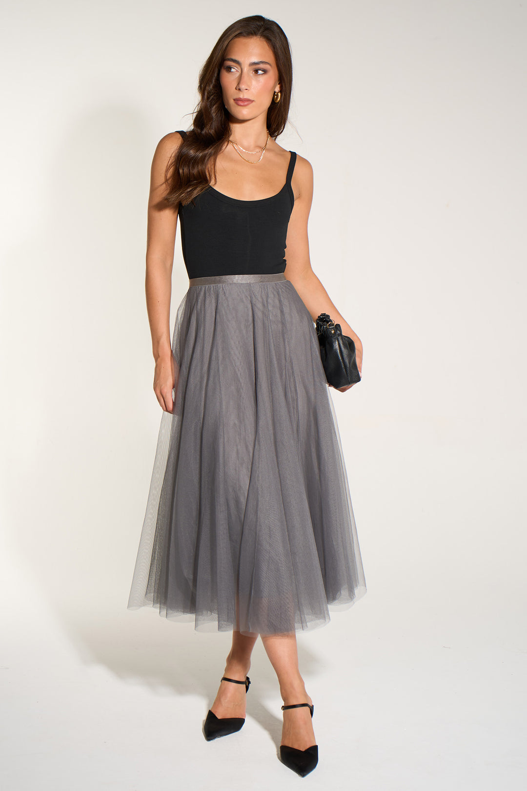 Plain-Midi-Tulle-Swing-Skirt-in-Dark-Grey