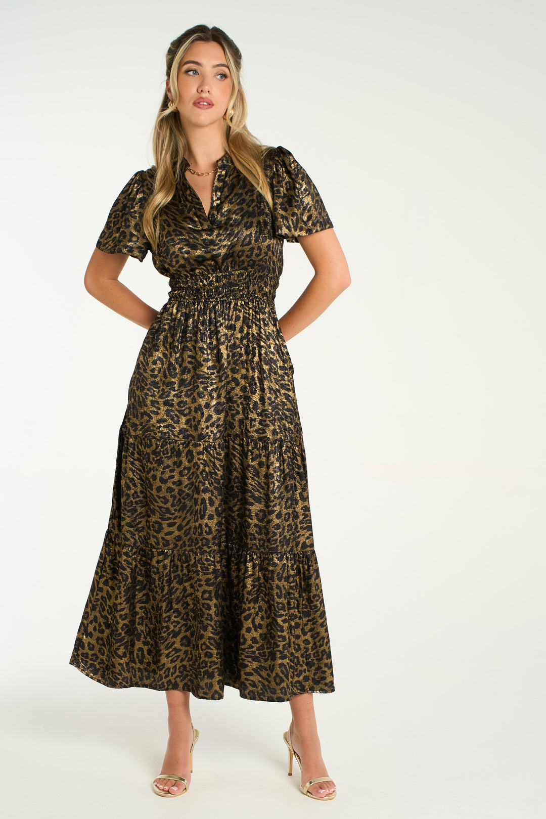 roxy-tiered-maxi-dress-gold-metallic-leopard-front
