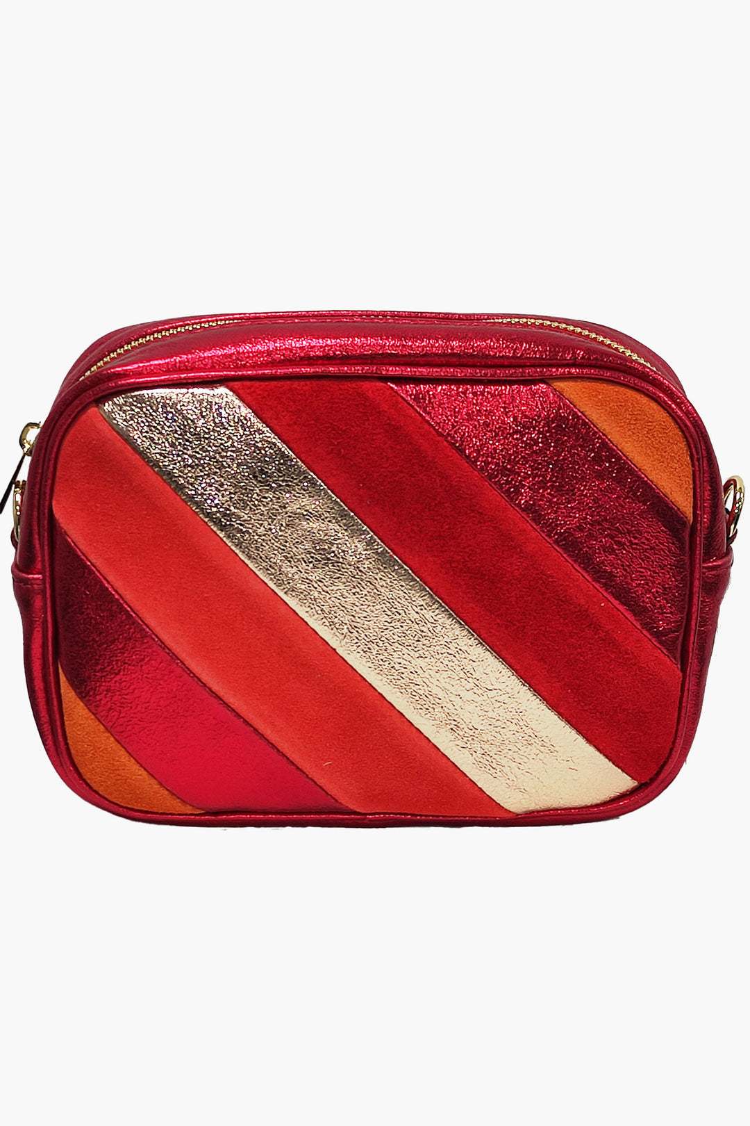 Red Metallic Striped Genuine Italian Leather Camera Bag