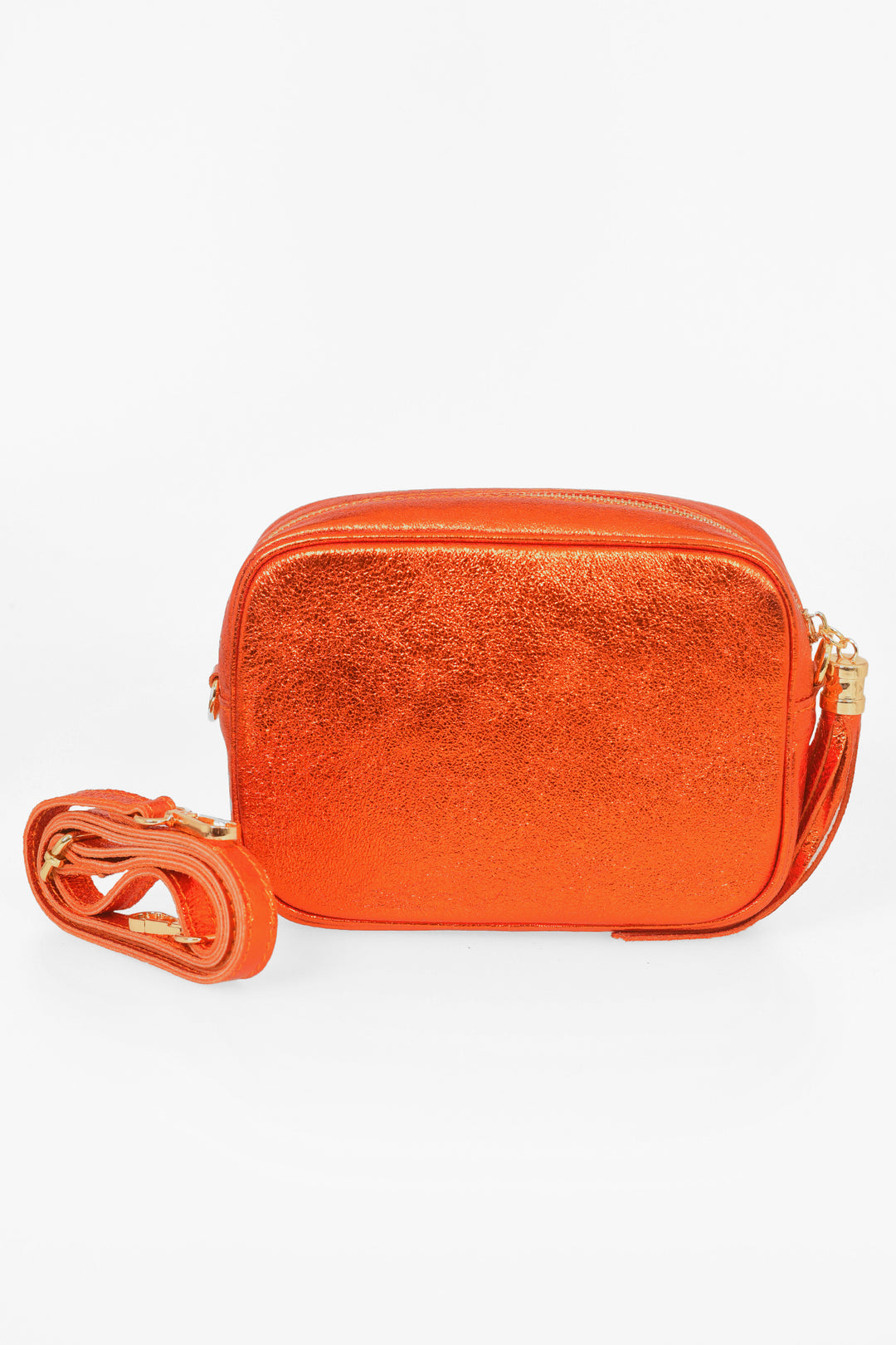 Metallic Burnt Orange Genuine Italian Leather Camera Bag