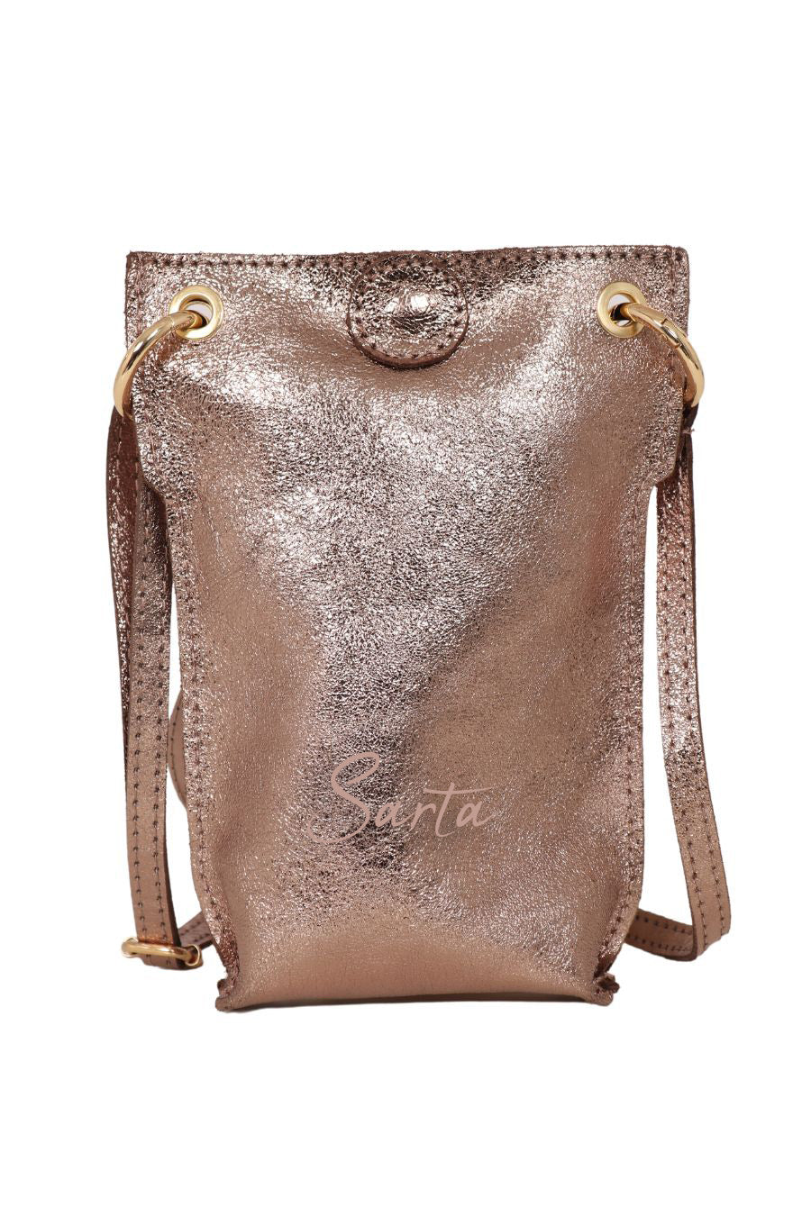 Champagne Genuine Italian Leather Crossbody Phone Pouch