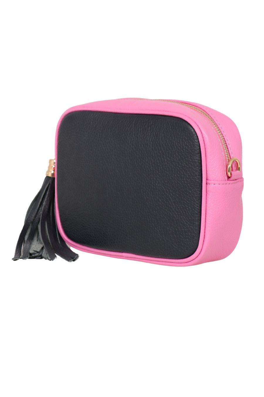 Navy Blue Hot Pink Two Tone Genuine Italian Leather Camera Bag