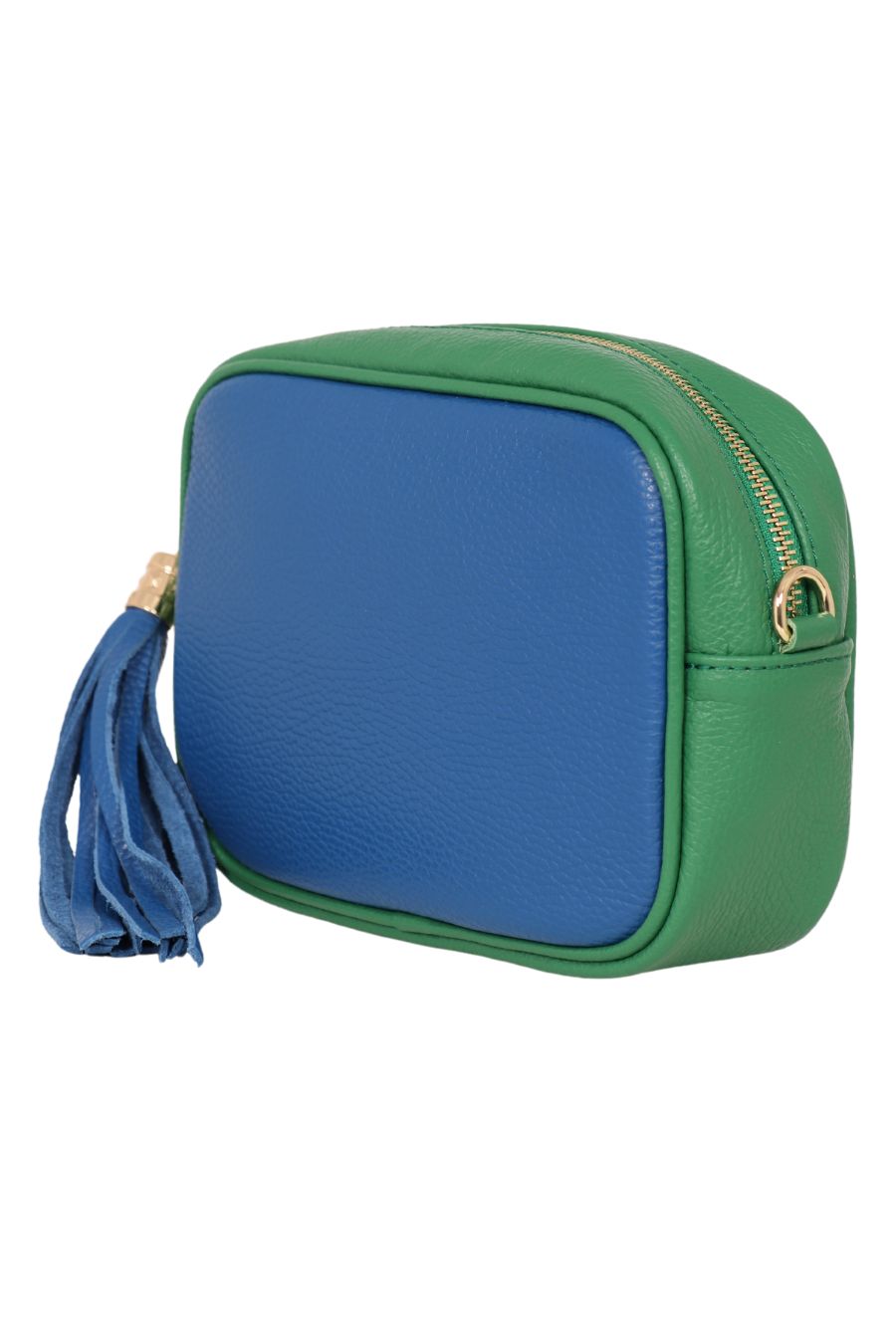 Royal Blue Bright Green Two Tone Genuine Italian Leather Camera Bag