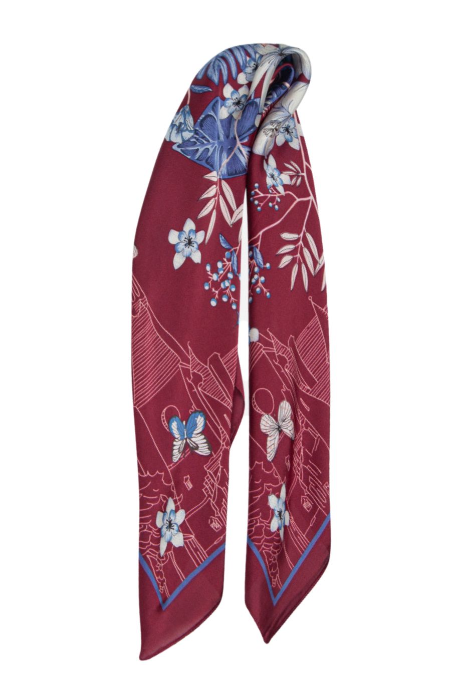 Fuchsia Scale Print Faux Silk Scarf With Colour Block Border