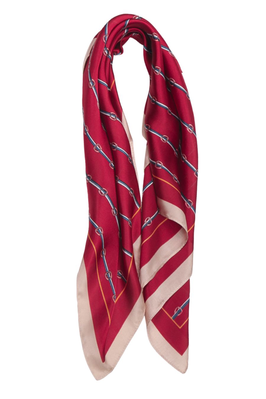 Red Rope and Knot Print Faux Silk Scarf