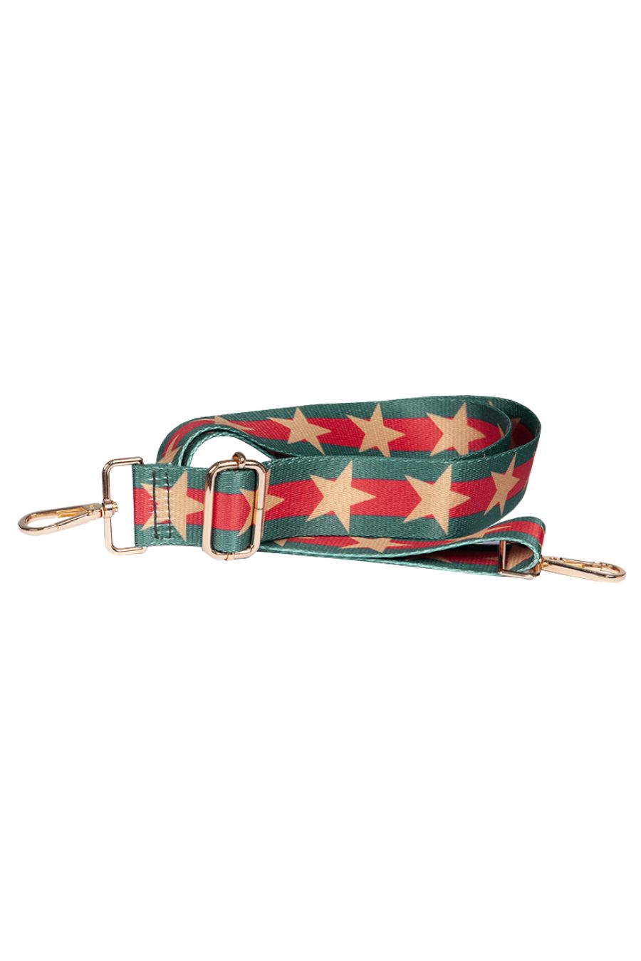 Green Red Double Stripe and Large Star Print Bag Strap