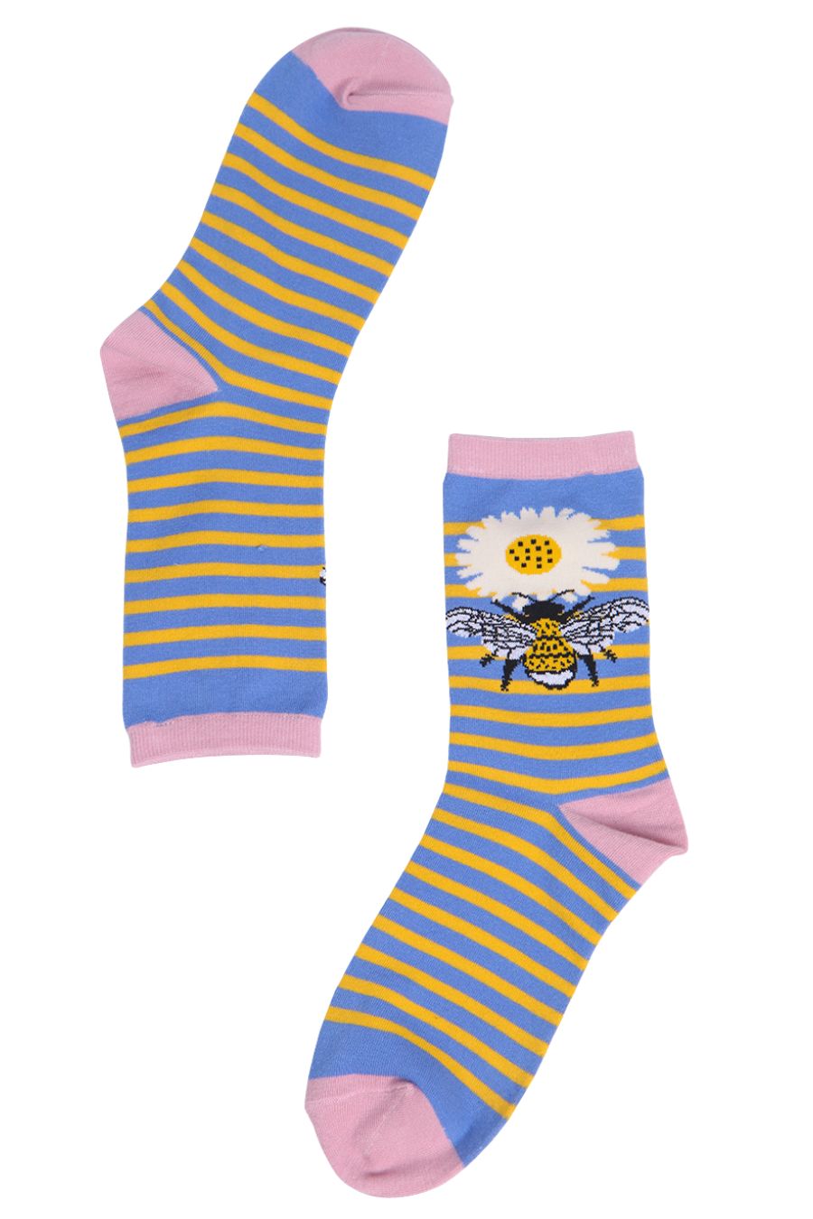 Womens Bamboo Socks Bumble Bee Striped Floral Ankle Socks