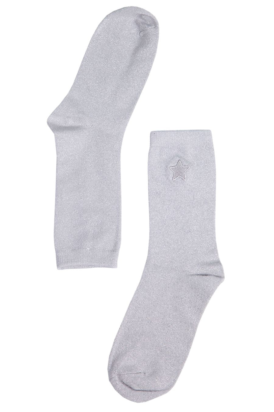 Women's Glitter Socks - Silver, Embroidered Star