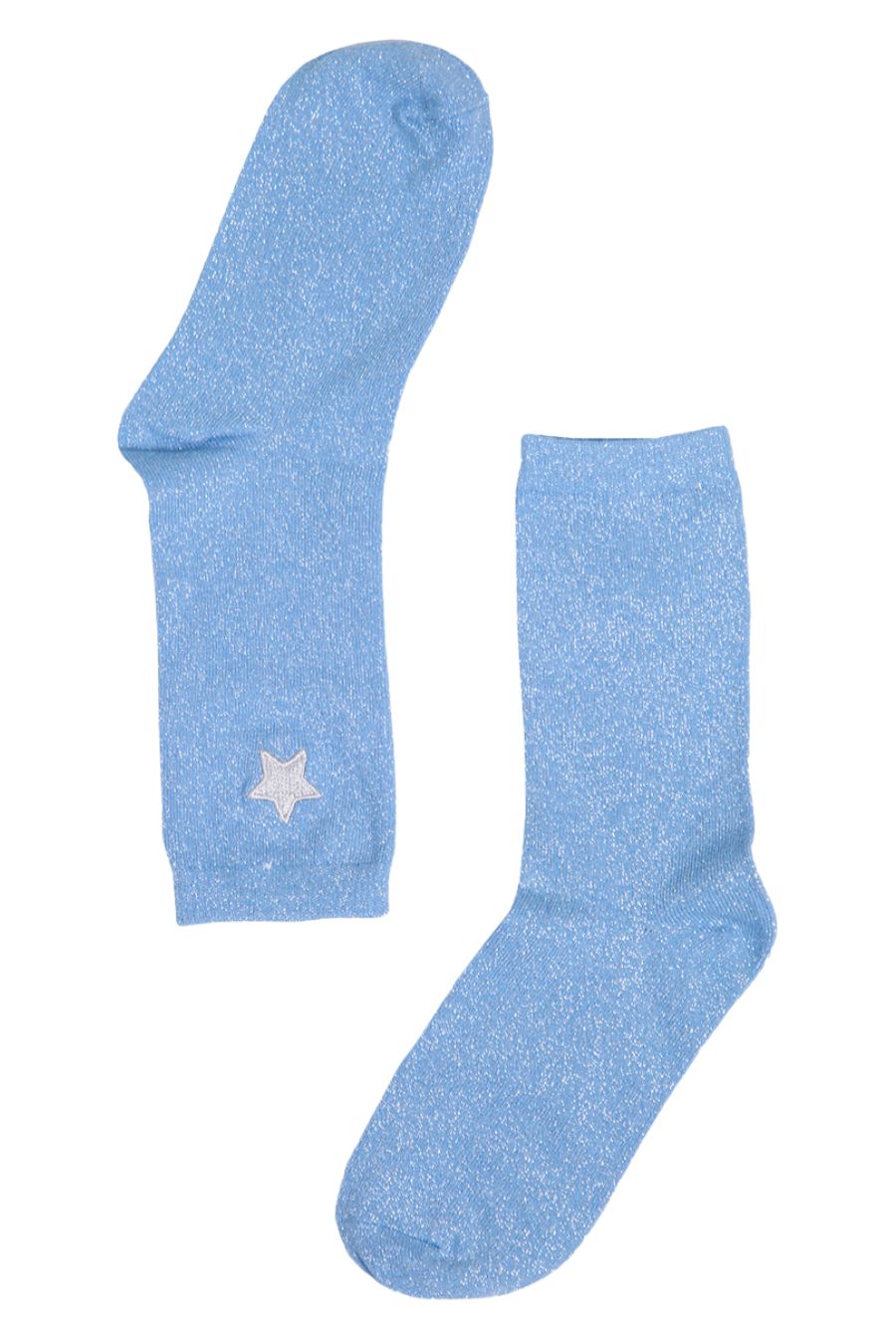 Womens Glitter Socks Embroidered Star Ankle Socks Sparkle Shimmer Blue
