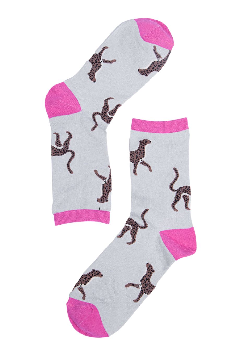 Womens Bamboo Ankle Socks Leopard Print Cheetah Animal Sock Grey Pink