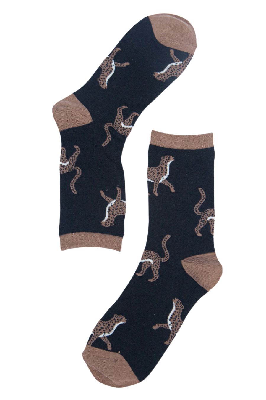 Womens Bamboo Ankle Socks Leopard Print Cheetah Animal Sock Black