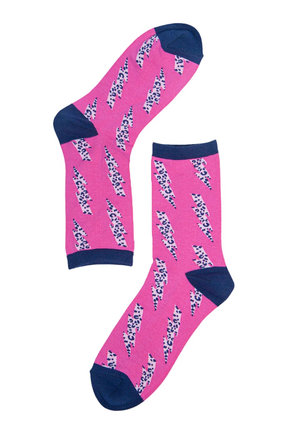 Womens Bamboo Socks Leopard Print Ankle Socks Lightning Bolt Pink