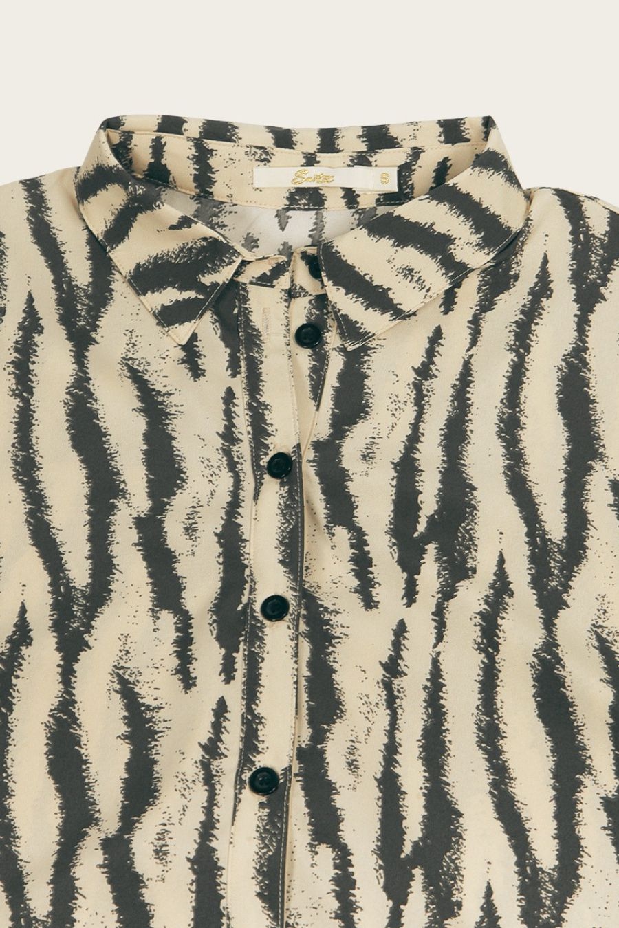Grey Cream Speckled Zebra Print Short Sleeve Cuffed Shirt