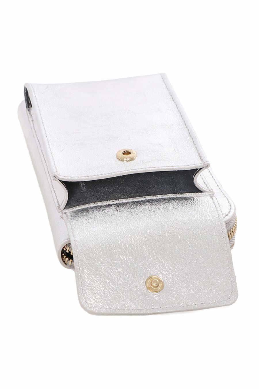 Silver Genuine Italian Leather Mobile Phone Wallet Combo Bag