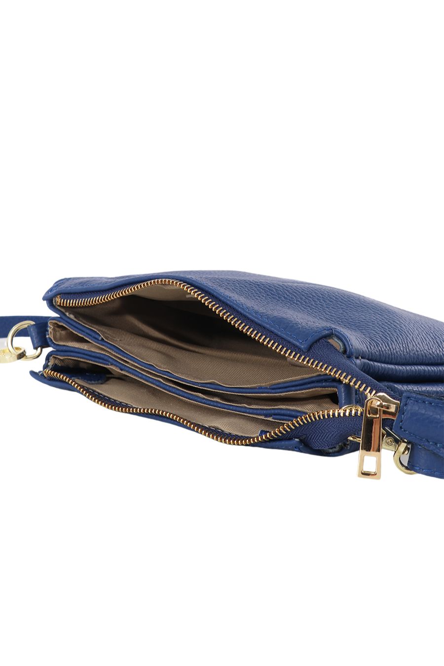 Royal Blue Genuine Italian Leather Triple Section Crossbody Bag
