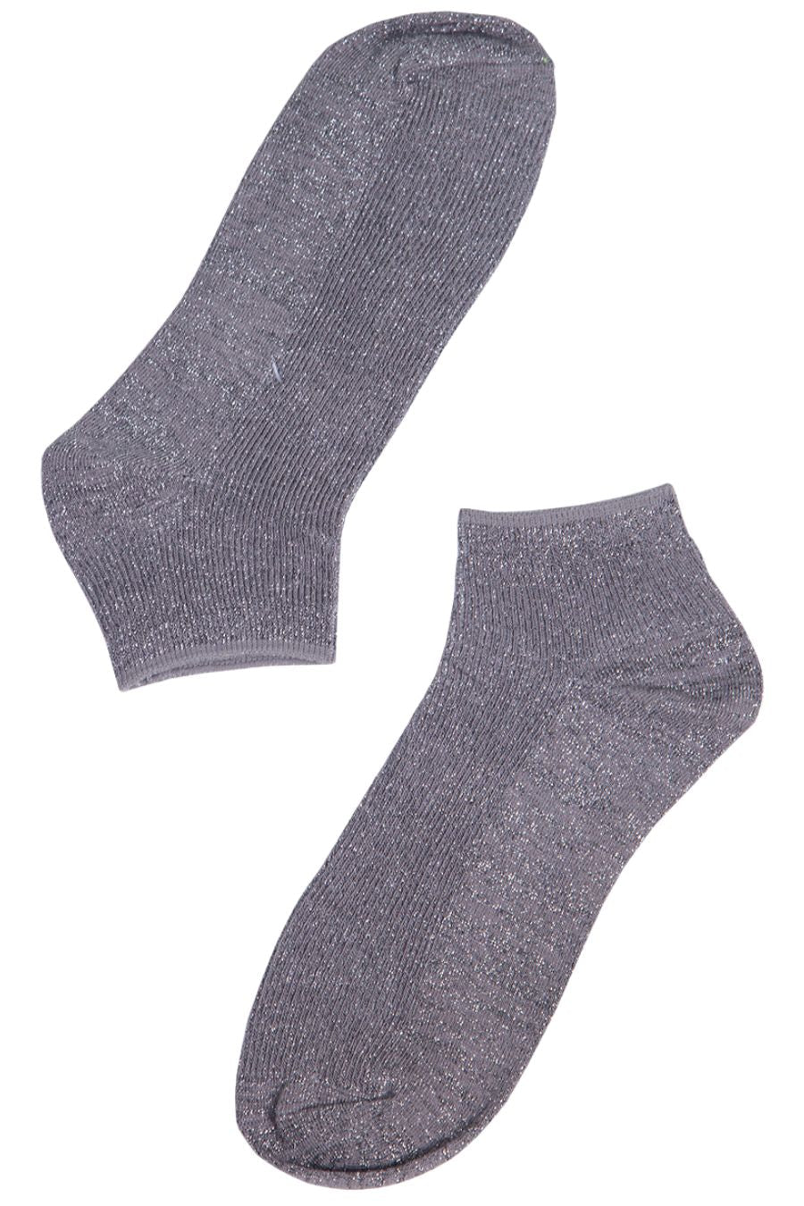 grey and silver glittery trainer socks