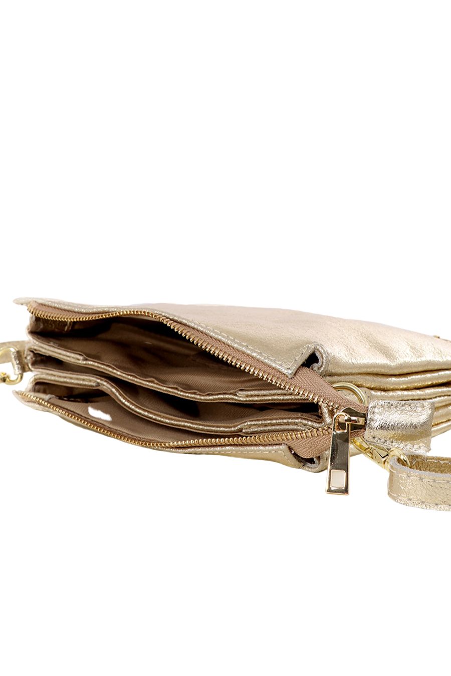 Gold  Italian Leather Triple Section Crossbody