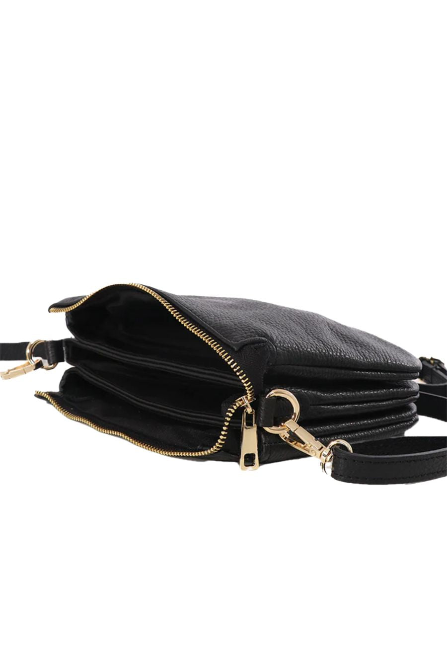 Black Italian Leather Triple Section Crossbody Bag