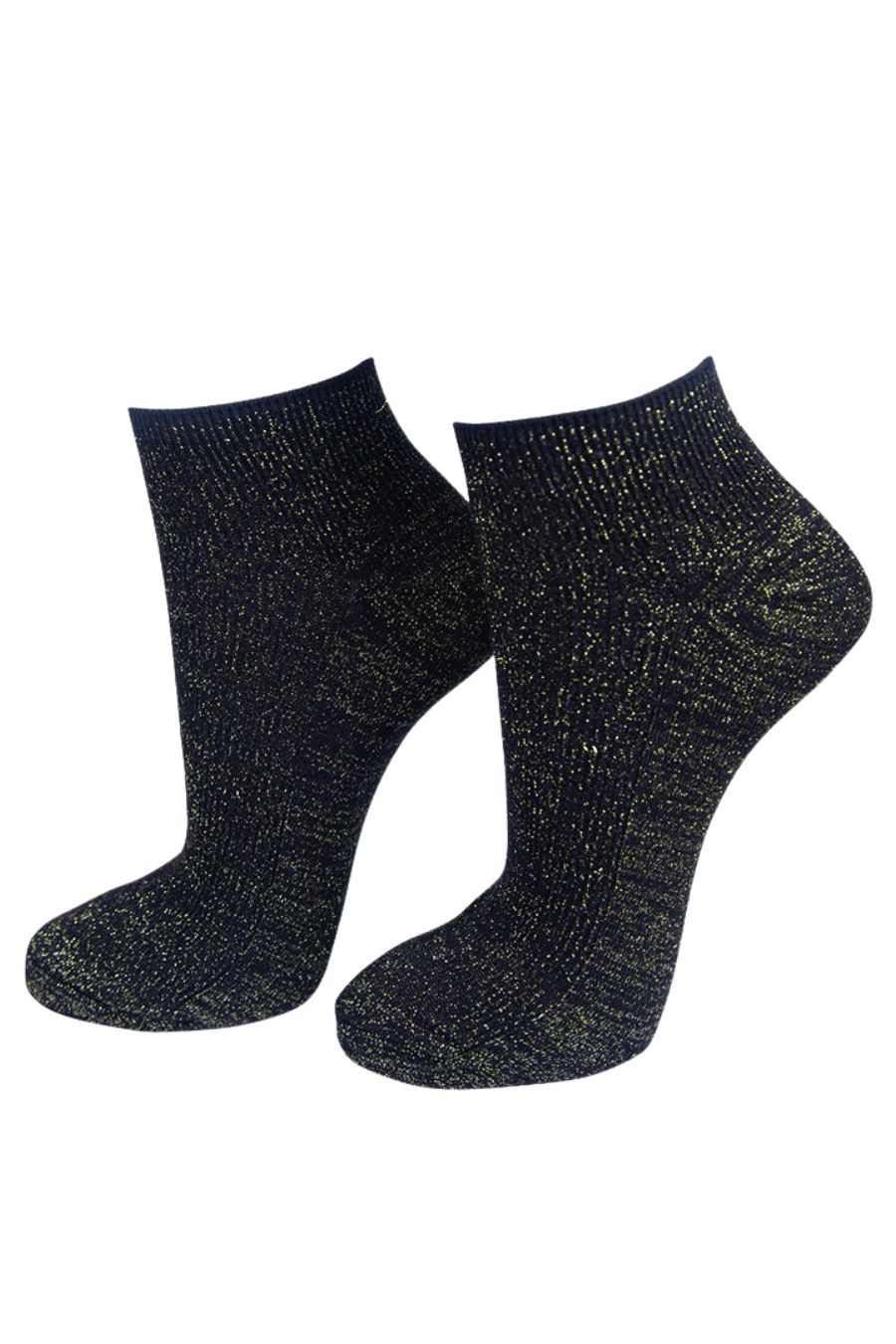 black anklet trainer socks with an all over gold glitter sparkle