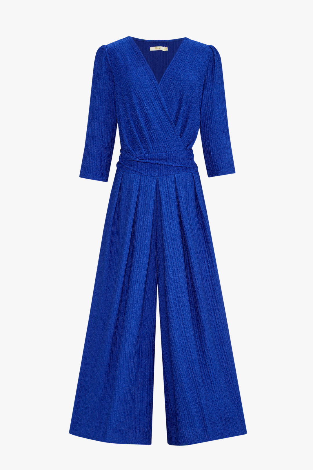 royal blue textured cropped wide leg jumpsuit