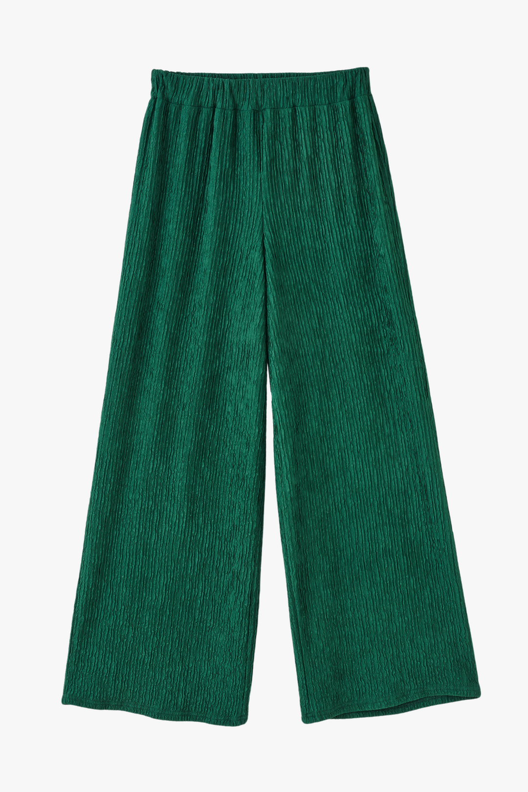 Groene getextureerde broek met wijde pijpen