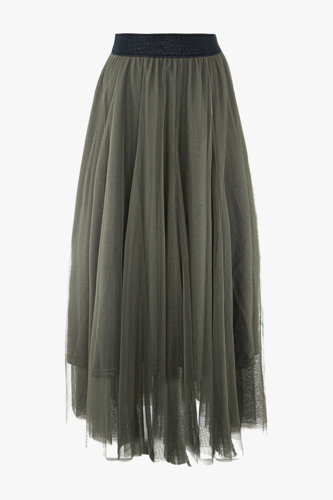 Khaki Plain Tulle Skirt With Waistband