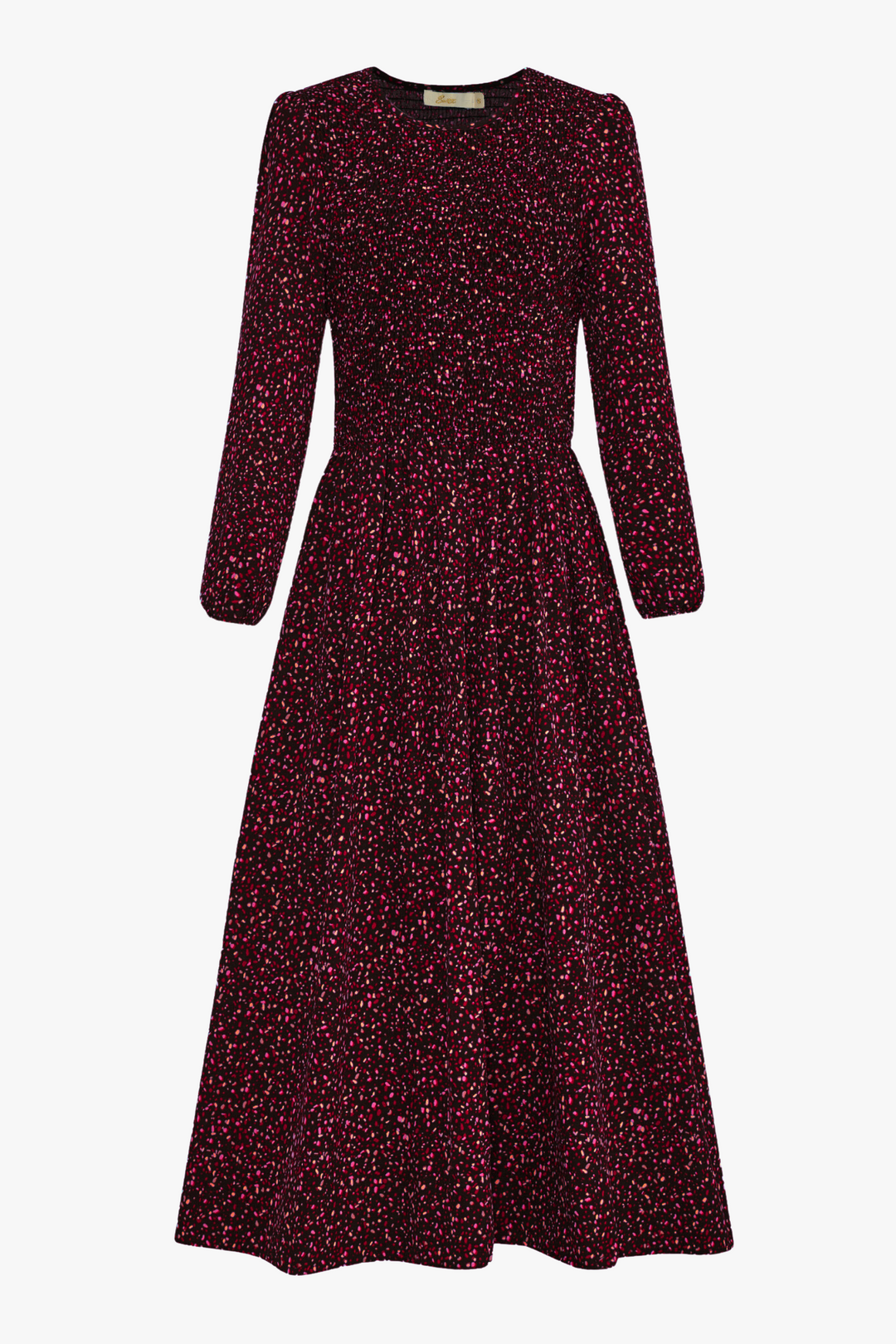 Fuchsia Speckled Print Full Shirring Dress