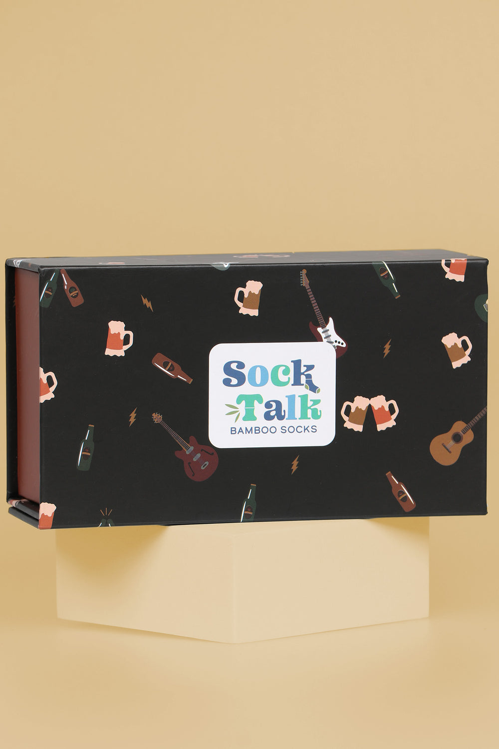 close up of the beer and guitar pattern gift box 