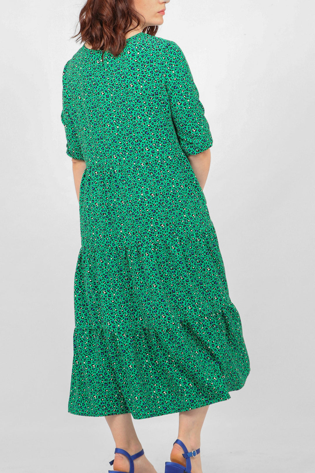 Green Small Animal Print Tiered Dress
