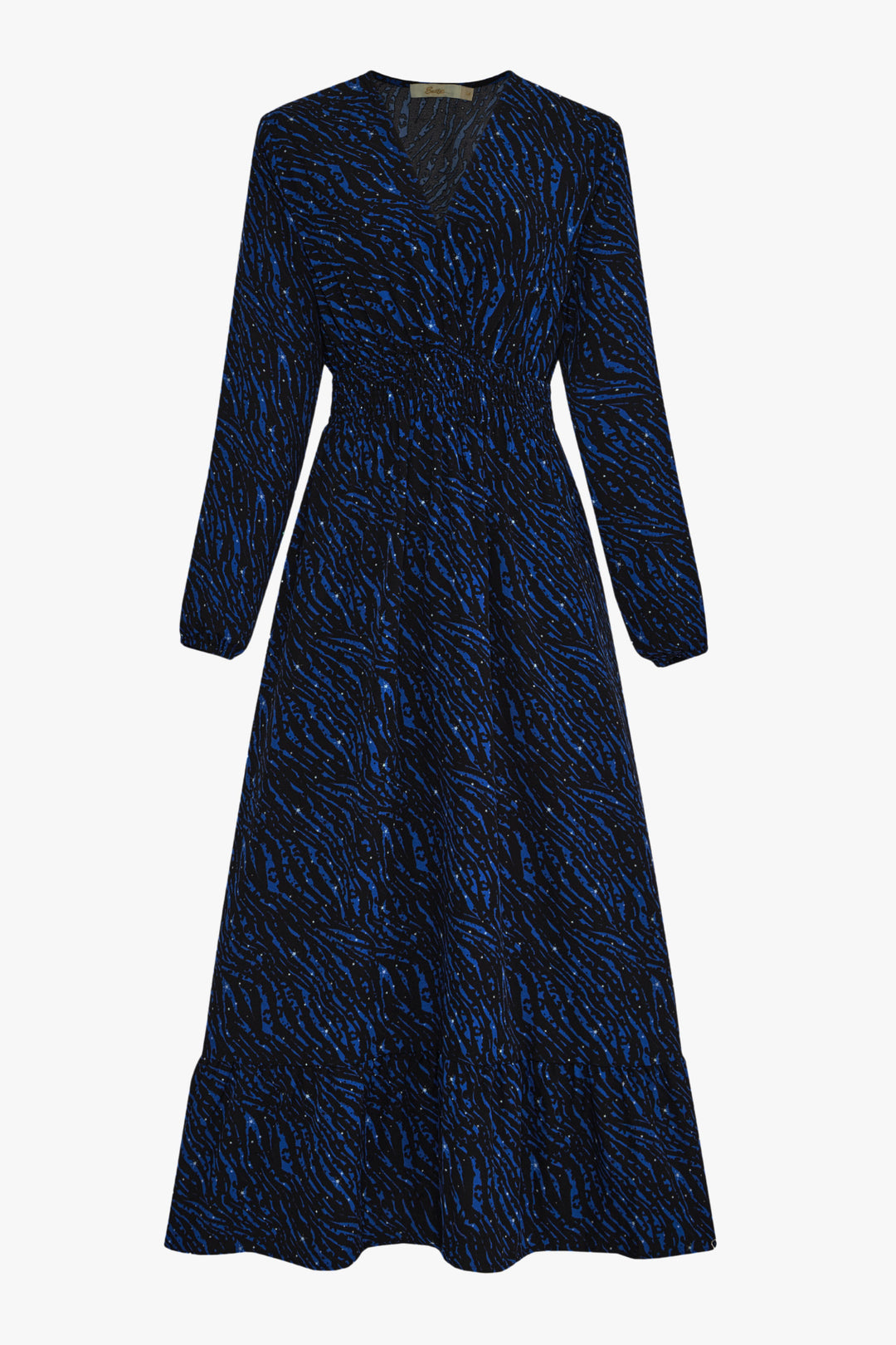 Blue Zebra and Star Print Maxi Dress with Shirring