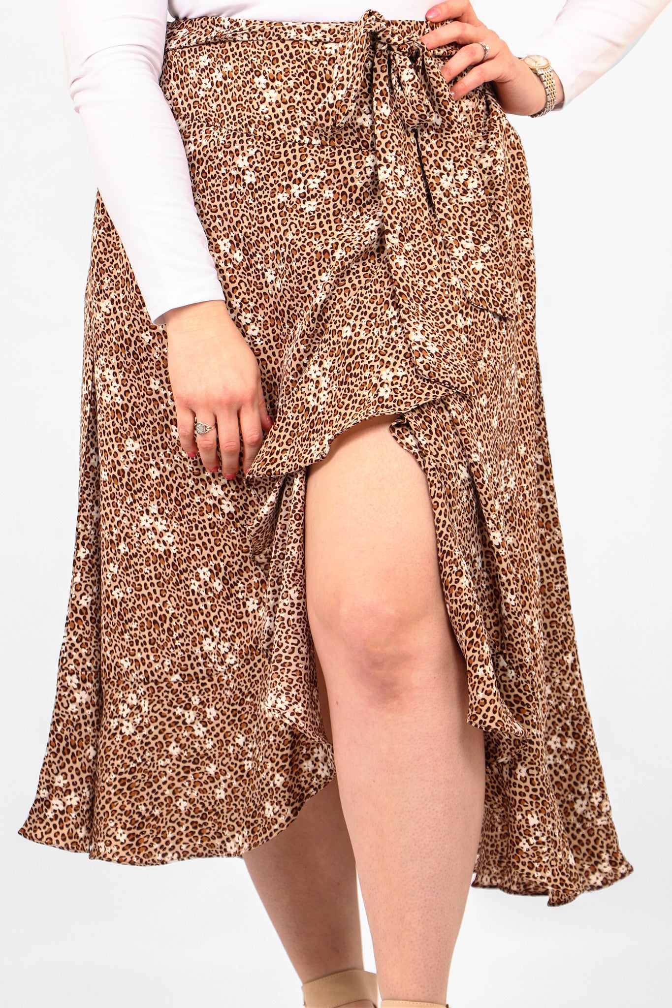 New look brown leopard clearance print midi wrap skirt